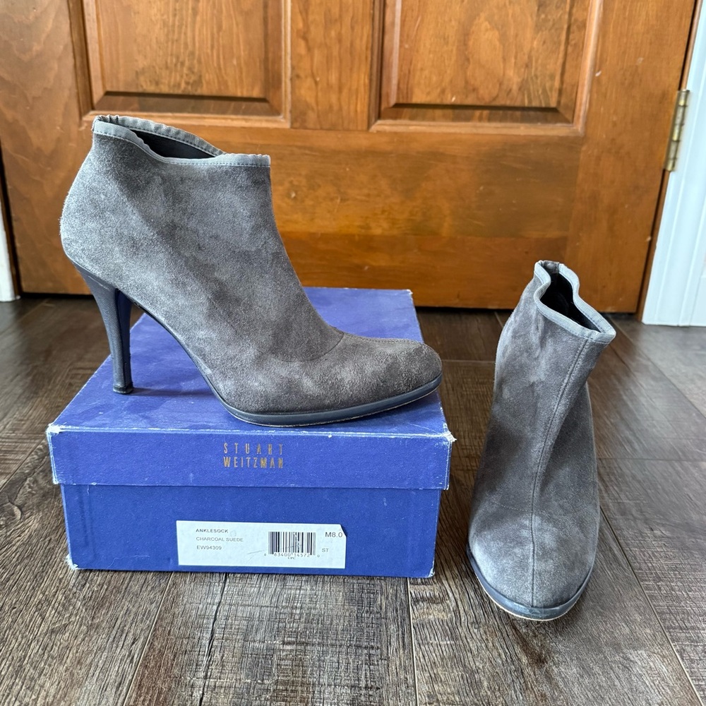 Stuart Weitzman Charcoal Gray Sueade Anklesock Bootie 8